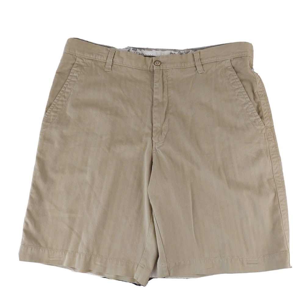Tommy Bahama Chino Shorts Mens 40 Khaki Tan Cotton Silk Blend Flap Pockets